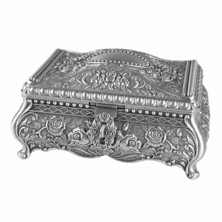 Jewel Box with Roses - Pewter Finish